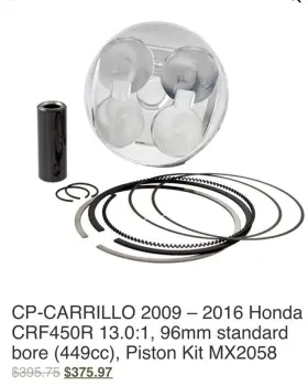 Cpk2044c Cp-carrillo Cpcarrillo 2009-2016 Honda Crf450r 13.0 1 96mm Standard Bore 449cc Piston Kit