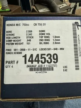 144539 Honda Brand New Je Piston Big Bore Kit For Cb750 144539 Honda Brand New Je Piston Big Bore Kit For Cb750
