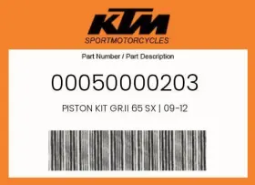 00050000203 Ktm Genuine Piston Kit Gr.ii 65 Sx 09-12 -