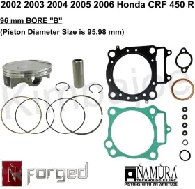 Nx-10045t Namura Technologies 2002 2003 2004 2005 2006 Honda Crf 450 R 96 Mm Bore Inch B Piston Kit Rebuild