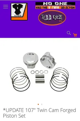 11-0287 V-twin Manufacturing Harley-davidson Tc88 Big Bore 107 Piston Kit