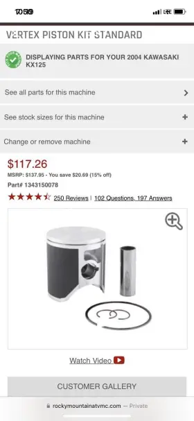 23004b Vertex Kx 125 Piston Kit