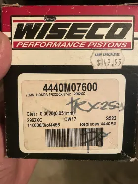 4440m07600 Wiseco Piston Kit Honda Trx250x 1987 1992 76.00mm