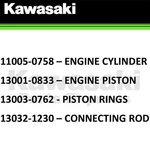New 2014-2021 Genuine Kawasaki KX100 Cylinder, Piston, Rings, Conn. Rod. Price: $923.98.