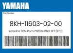 Yamaha Genuine Piston Ring Set (std) 8KH-11603-02-00 New. Price: $44.42.
