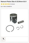 Namura Piston Size 53.94MM 8.8:1 New. Price: $55.00.