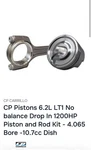Texas Speed LT1 No Balance Cp-carrillo Piston And Rod Kit 4.065 Bore -10.7CC Dis New. Price: $3000.00.
